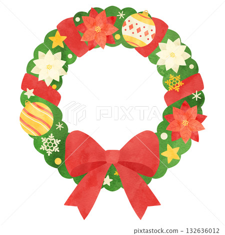 聖誕花圈手繪水彩插圖 132636012