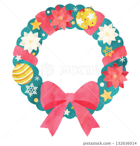 聖誕花圈手繪水彩插圖 132636014