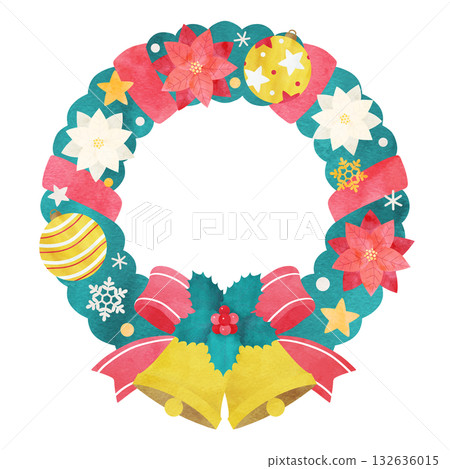 聖誕花圈手繪水彩插圖 132636015