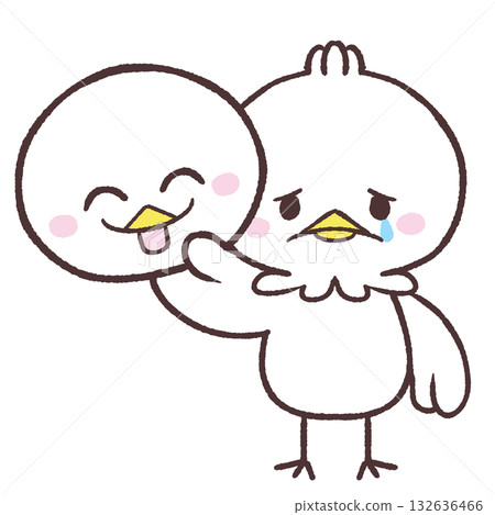 一隻哭泣的白鳥叼著一個微笑的面具的插圖 132636466