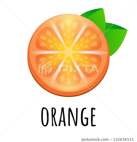 Orange sliced vector icon illustration isolated on white background. Orange cut vector clip art for logo and other design. 132636531
