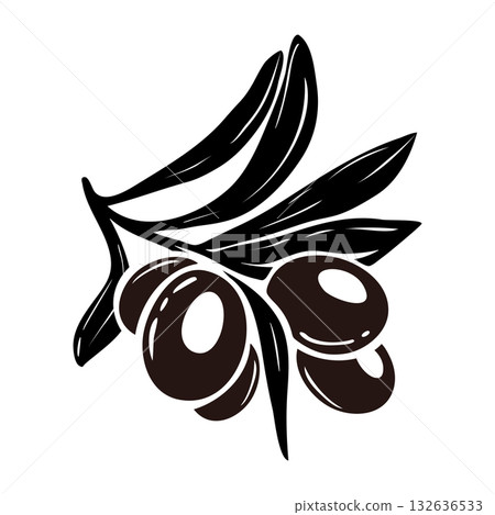 Olive branch silhouette isolated on white background. Hand drawn vector illustration, sketch. Element for design. Vector olive tree for logo. Olive branch silhouette isolated on white background. Hand drawn vector illustration, sketch. Element for design. Vector olive tree for logo. 132636533