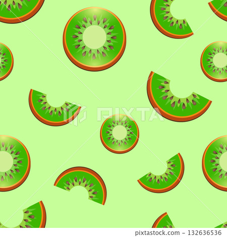Vector seamless pattern with fresh green kiwi fruit.Great for design of healthy lifestyle or diet. For wrapping paper, textiles and other food designs. Kiwi fruit vector illustration. Slices of kiwi. 132636536