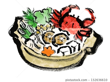 Crab hotpot Japanese style brush drawing illustration Crab hotpot Japanese style brush drawing illustration 132636610