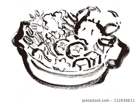 Crab hotpot Japanese style brush drawing illustration monochrome Crab hotpot Japanese style brush drawing illustration monochrome 132636611
