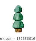 Christmas tree, spruce, for children's wooden construction sets is hand-drawn, watercolor, is suitable for creating landscapes, building castles, designing postcards, banners, invitations, packaging. 132636616