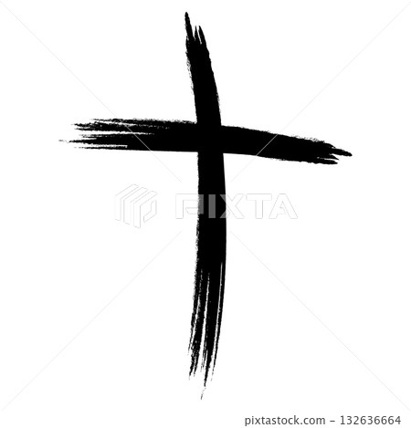 Brushstroke cross icon with bold texture, Black painted cross faith 132636664