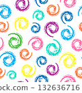 Seamless pattern with scribble dots. Crayon colorful hand drawing spiral helix circles pattern. Vector abstract background, suitable for wallpaper, banner, page, design. Flat color for easy change. 132636716