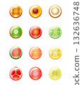 Fruit set isolated on white background collection of twelve tropical and citrus fruits including kiwi, lemon, melon, orange, pear, mango, lime, and peach 132636748