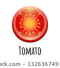Slice of red tomato isolated on white. Flat tomato icon. Vector Illustration. 132636749