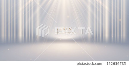 Scene Luxury light gold ray on grey background with gold vertical ray effect sparkle. 132636785