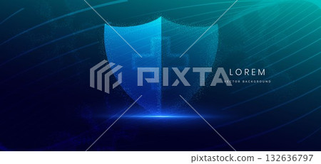 Particle glowing shield medical on dark background. 132636797