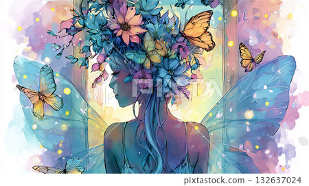 Flower and butterfly fairy illustration Flower and butterfly fairy illustration 132637024