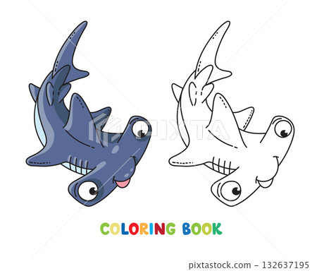 Hammerhead fish. Shark vector illustration. Sea theme coloring book Hammerhead fish. Shark vector illustration. Sea theme coloring book 132637195