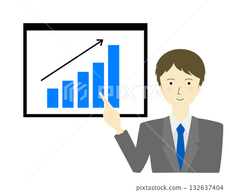 A man in a suit explaining a graph and pointing at it A man in a suit explaining a graph and pointing at it 132637404