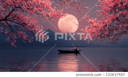 Mysterious Oriental Lake and the Moon Mysterious Oriental Lake and the Moon 132637487