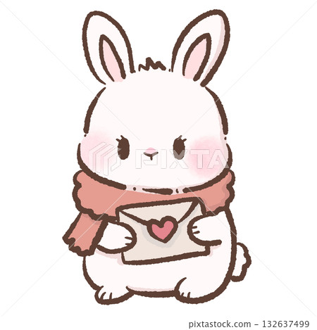 Cute Bunny holding a love letter Kawaii Valentine Couple Illustration Sweet Animal Love Art Cozy Winter Characters for Cards Stickers Kids Craft Design 132637499