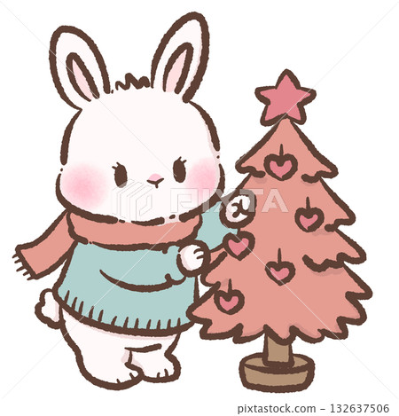 Cute Bunny decorating a pink Christmas tree Kawaii Valentine Couple Illustration Sweet Animal Love Art Cozy Winter Characters for Cards Stickers Kids Craft Design Cute Bunny decorating a pink Christmas tree Kawaii Valentine Couple Illustration Sweet Animal Love Art Cozy Winter Characters for Cards Stickers Kids Craft Design 132637506