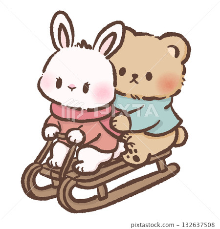 Cute Bunny and Bear sitting on a sledge Kawaii Valentine Couple Illustration Sweet Animal Love Art Cozy Winter Characters for Cards Stickers Kids Craft Design Cute Bunny and Bear sitting on a sledge Kawaii Valentine Couple Illustration Sweet Animal Love Art Cozy Winter Characters for Cards Stickers Kids Craft Design 132637508