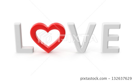 3D Love Word with Red Heart Symbol 132637629