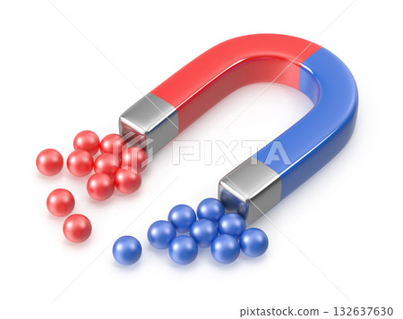 Magnetic Attraction Horseshoe Magnet with Red and Blue Spheres 132637630
