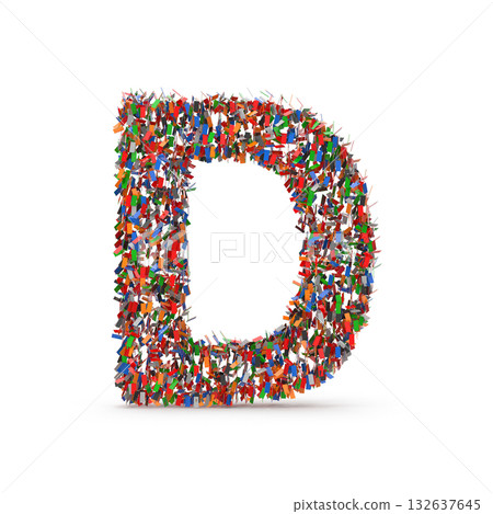 Letter D Made of Colorful Human Figures 132637645
