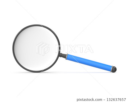 Realistic 3D Magnifying Glass with Blue Handle on White Background Realistic 3D Magnifying Glass with Blue Handle on White Background 132637657
