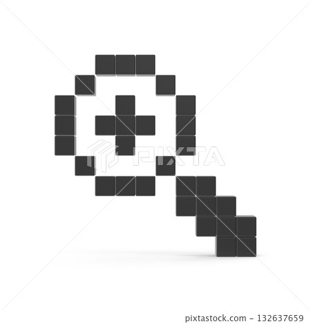 3D Pixelated Magnifying Glass Zoom Icon 132637659