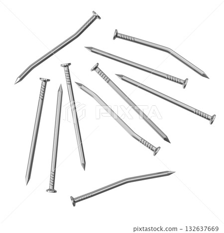 Scattered Metal Nails on White Background Scattered Metal Nails on White Background 132637669