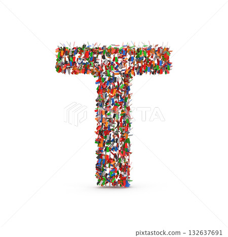 A letter T made of colorful confetti 132637691
