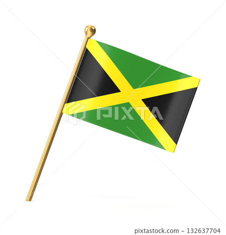 Small Jamaican Flag on Golden Pole 132637704