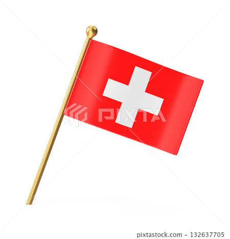 Miniature Swiss Flag on a Golden Pole 132637705