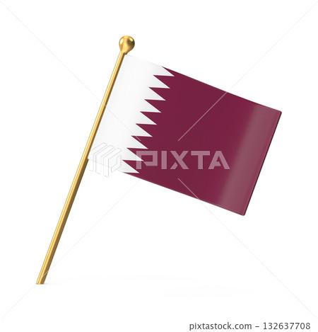Small Qatari Flag on a Golden Pole 132637708