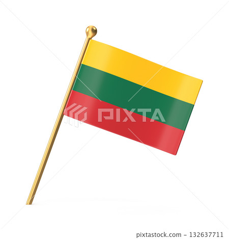 Lithuanian National Flag on Golden Pole Lithuanian National Flag on Golden Pole 132637711