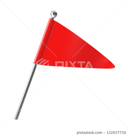 Red Triangular Marker Flag on White Background 132637738