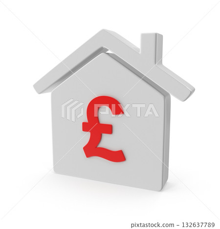 House with Red Pound Symbol - UK Property and Finance Concept House with Red Pound Symbol - UK Property and Finance Concept 132637789