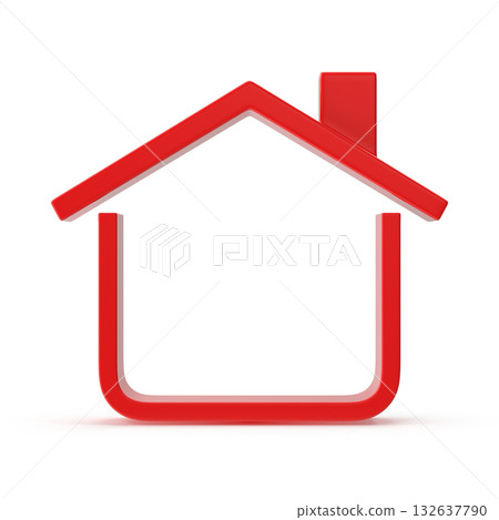 Red 3D Outline House Icon on White Background 132637790