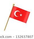 Realistic 3D Render of Turkey's National Flag on a Golden Pole 132637807