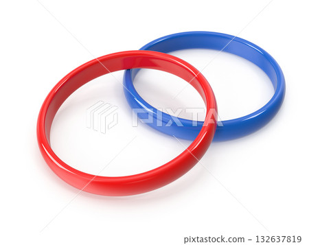 Interlocking Red and Blue Rings on White Interlocking Red and Blue Rings on White 132637819