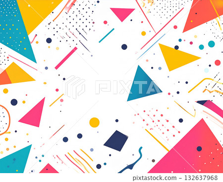 充滿色彩繽紛、活潑有趣的幾何圖案和彩紙屑的歡樂空間。 充滿色彩繽紛、活潑有趣的幾何圖案和彩紙屑的歡樂空間。 132637968