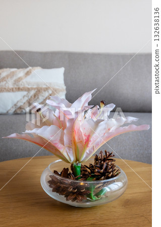 Artificial pink and white flower for interior design 132638136
