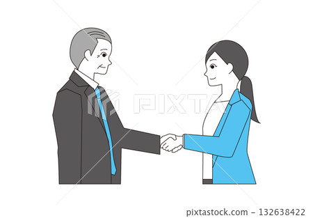 一位身穿西裝的女士正在與一位商業夥伴握手。 一位身穿西裝的女士正在與一位商業夥伴握手。 132638422