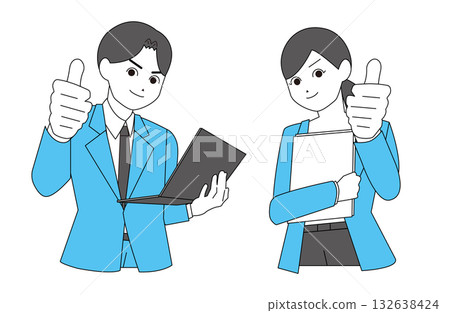 身著西裝的男男女女豎起大拇指 132638424