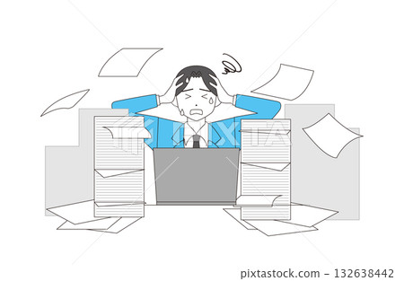 A man in a suit holding his head due to overtime and overwork A man in a suit holding his head due to overtime and overwork 132638442