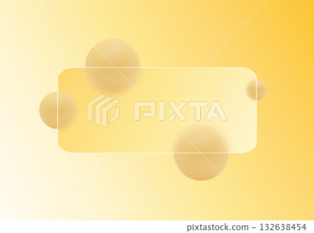 Rectangular glass morphism style frame on an orange-yellow background with blurred spheres. Eps 10 132638454