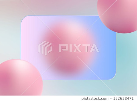 Soft pastel background with floating pink 3D spheres and a translucent gradient signboard. Eps 10 132638471