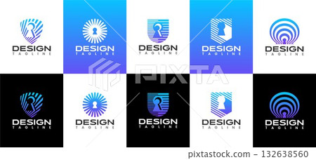 Technology cyber security keyhole shield logo set Technology cyber security keyhole shield logo set 132638560