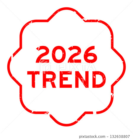 Grunge red 2026 trend word square rubber seal stamp on white background 132638807