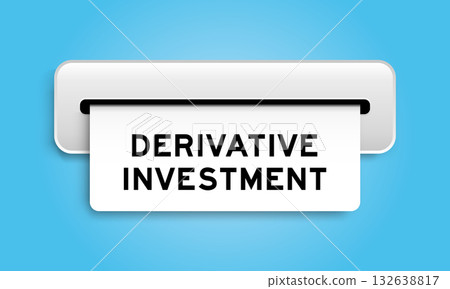White coupon banner with word derivative investment from machine on blue color background 132638817