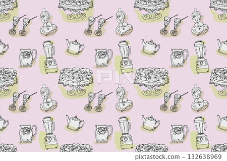 復古廚房咖啡廳圖案 132638969